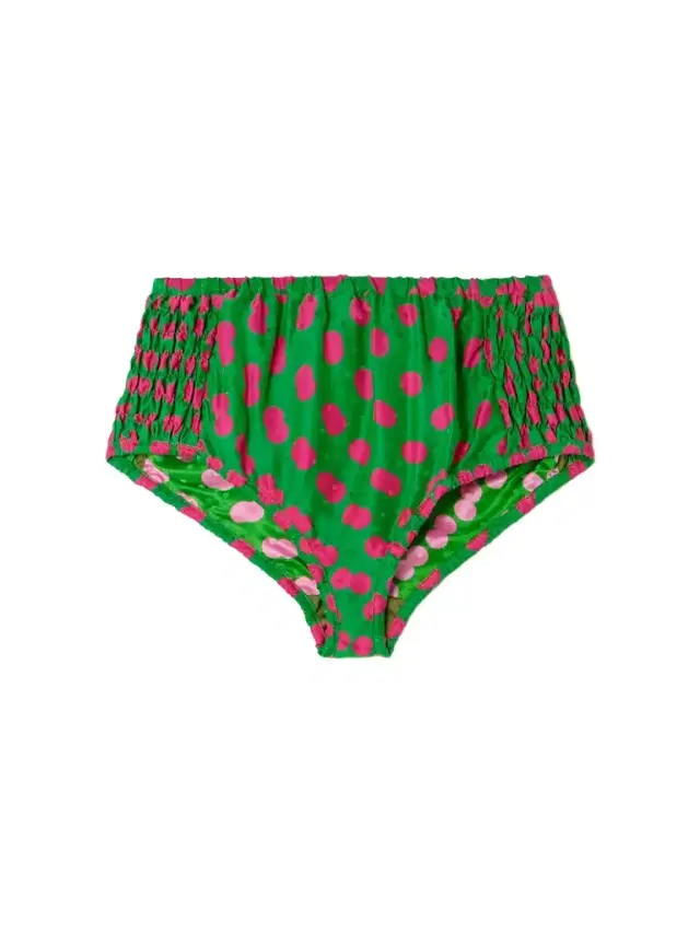Gathered Polka-dot Satin-jacquard Shorts