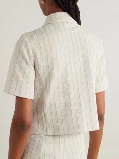 Max Mara Cropped Striped Cotton-piqué Jacket | Thumbnail 3 Max Mara Cropped Striped Cotton-piqué Jacket | Thumbnail 3
