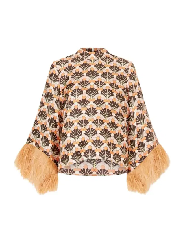 Make An Exit Feather-trimmed Printed Silk-twill Top