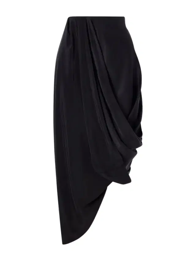 Asymmetric Gathered Satin Midi Skirt