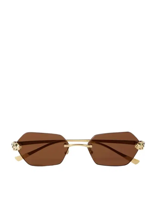 Cartier Eyewear Panthère De Cartier Rimless Hexagon-frame Gold-tone Sunglasses