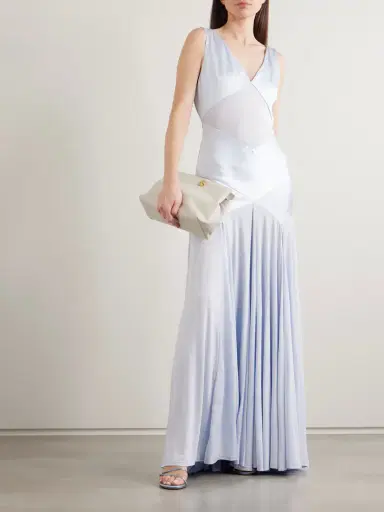 Self-Portrait Pleated Paneled Satin And Stretch-jersey Maxi Dress | Thumbnail 2