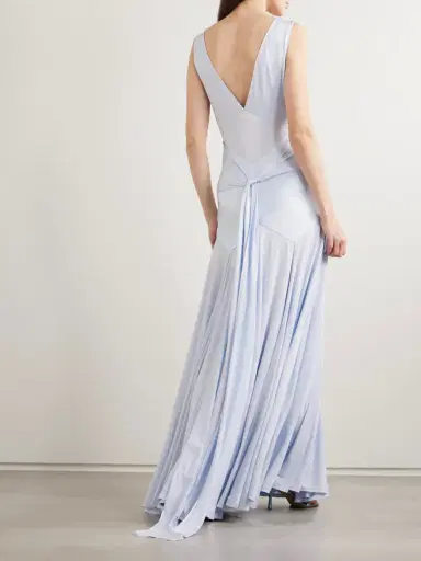 Self-Portrait Pleated Paneled Satin And Stretch-jersey Maxi Dress | Thumbnail 3