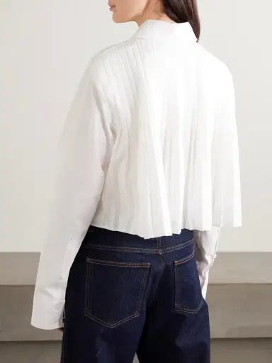 Sportmax Cropped Pleated Cotton-blend Shirt | Thumbnail 3 Sportmax Cropped Pleated Cotton-blend Shirt | Thumbnail 3