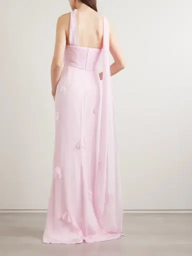 Self-Portrait Scarf-detailed Strapless Appliquéd Georgette Gown | Thumbnail 3 Self-Portrait Scarf-detailed Strapless Appliquéd Georgette Gown | Thumbnail 3