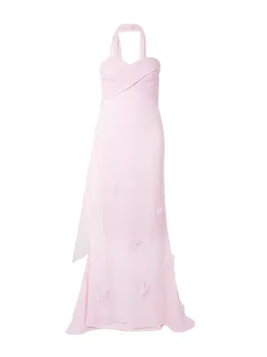 Self-Portrait Scarf-detailed Strapless Appliquéd Georgette Gown | Thumbnail 1 Self-Portrait Scarf-detailed Strapless Appliquéd Georgette Gown | Thumbnail 1