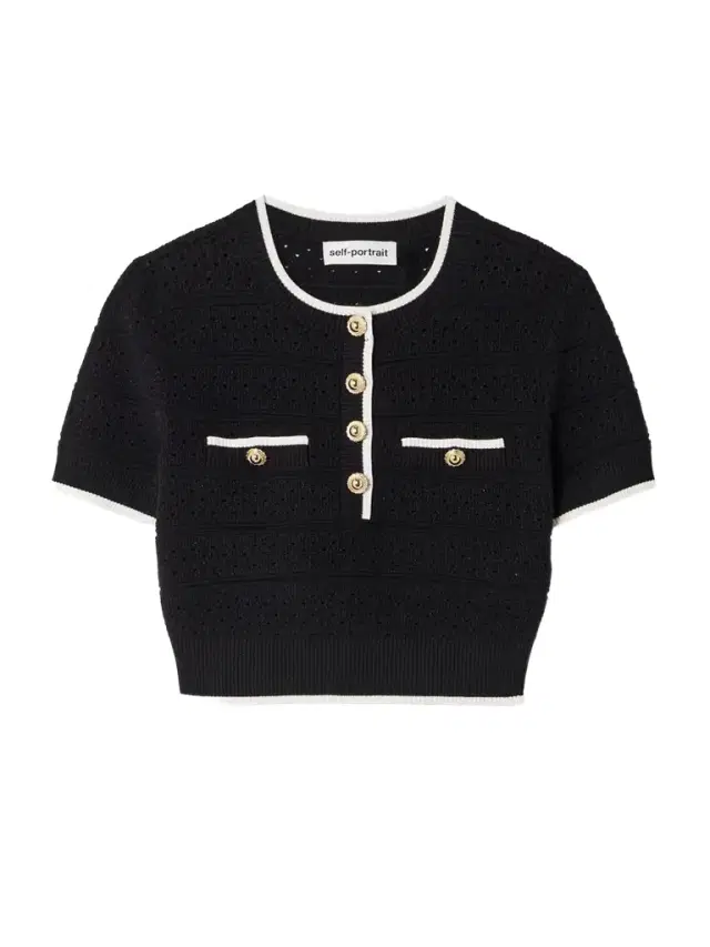Cropped Button-embellished Metallic Cotton-blend Pointelle-knit Top