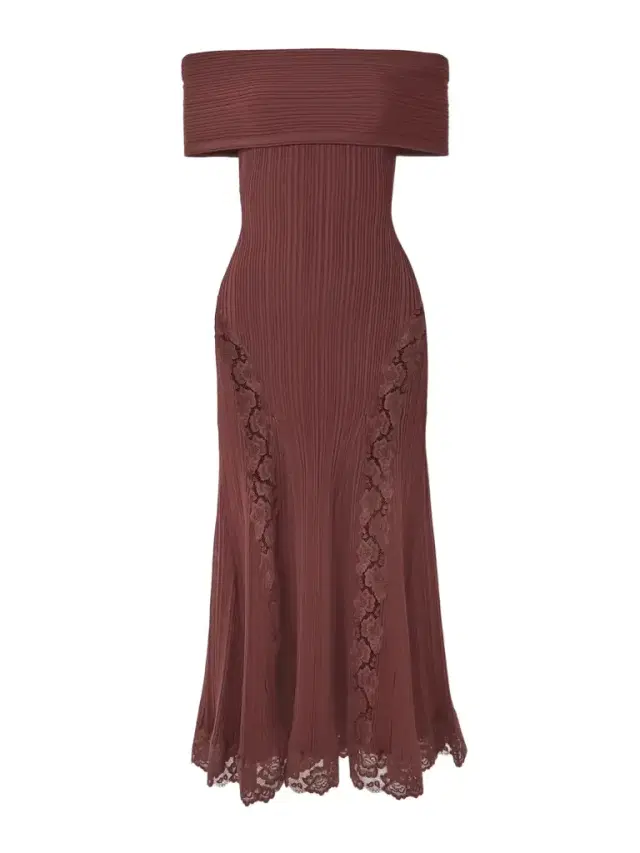 Off-the-shoulder Lace-trimmed Ribbed-knit Midi Dress