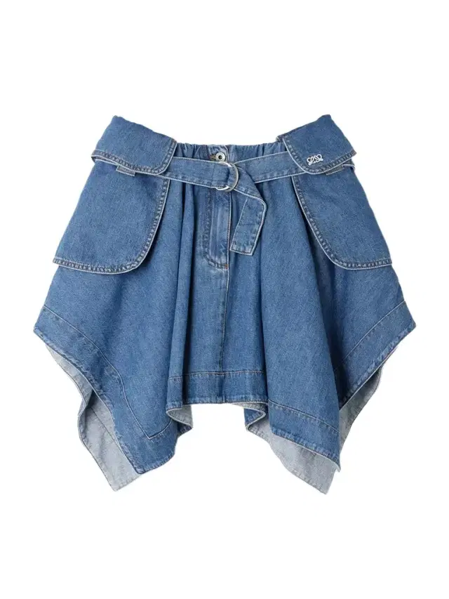 Belted Asymmetric Draped Embroidered Denim Mini Skirt