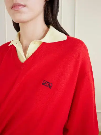 Loewe Asymmetric Draped Embroidered Wool-blend Sweater | Thumbnail 4 Loewe Asymmetric Draped Embroidered Wool-blend Sweater | Thumbnail 4