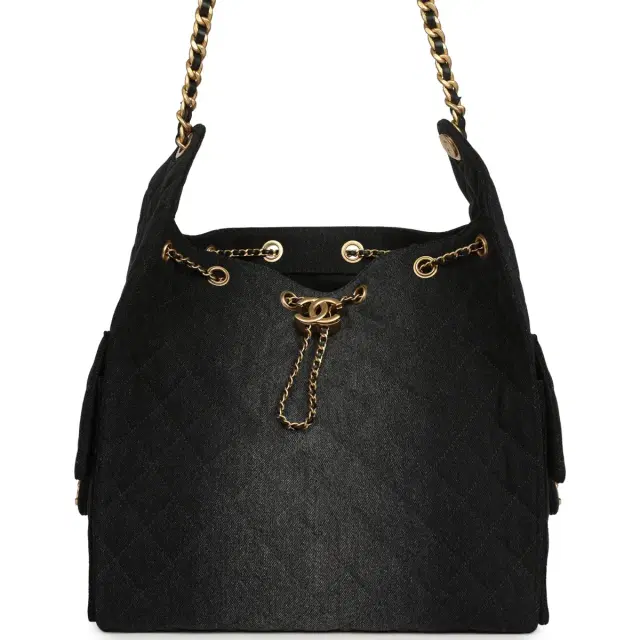 Chanel Chanel Medium 25 Hobo Bag Black Washed Denim Antique Gold Hardware