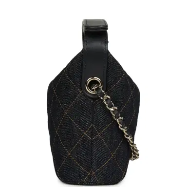 Chanel Chanel Mini Hobo Pouch with Chain Dark Blue Denim and Leather Light Gold Hardware | Thumbnail 4