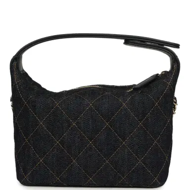 Chanel Chanel Mini Hobo Pouch with Chain Dark Blue Denim and Leather Light Gold Hardware | Thumbnail 5