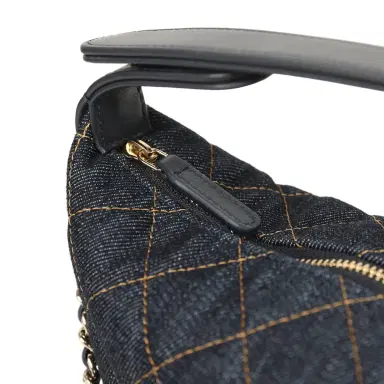 Chanel Chanel Mini Hobo Pouch with Chain Dark Blue Denim and Leather Light Gold Hardware | Thumbnail 7
