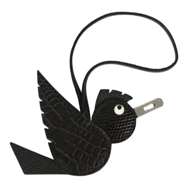 HERMÈS Hermes Birdy Charm Black Matte Alligator & Lizard Niloticus Touch, Chevre Mysore, Epsom & Milo Lambskin Palladium Hardware | Thumbnail 2 HERMÈS Hermes Birdy Charm Black Matte Alligator & Lizard Niloticus Touch, Chevre Mysore, Epsom & Milo Lambskin Palladium Hardware | Thumbnail 2