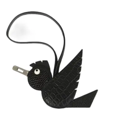 HERMÈS Hermes Birdy Charm Black Matte Alligator & Lizard Niloticus Touch, Chevre Mysore, Epsom & Milo Lambskin Palladium Hardware | Thumbnail 1 HERMÈS Hermes Birdy Charm Black Matte Alligator & Lizard Niloticus Touch, Chevre Mysore, Epsom & Milo Lambskin Palladium Hardware | Thumbnail 1