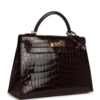 HERMÈS Pre-owned Hermes Kelly Sellier 32 Bordeaux Shiny Niloticus Crocodile Gold Hardware | Thumbnail 2