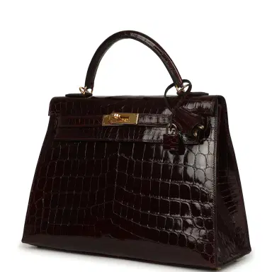HERMÈS Pre-owned Hermes Kelly Sellier 32 Bordeaux Shiny Niloticus Crocodile Gold Hardware | Thumbnail 5