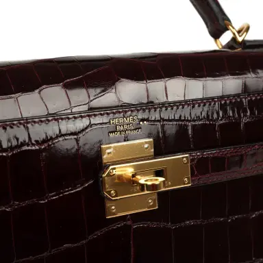 HERMÈS Pre-owned Hermes Kelly Sellier 32 Bordeaux Shiny Niloticus Crocodile Gold Hardware | Thumbnail 7