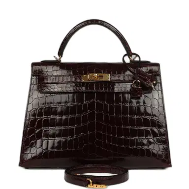 HERMÈS Pre-owned Hermes Kelly Sellier 32 Bordeaux Shiny Niloticus Crocodile Gold Hardware | Thumbnail 1