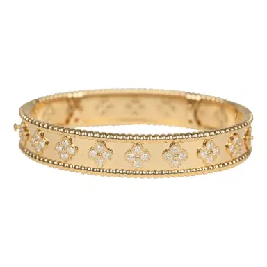 Van Cleef & Arpels Pre-owned Van Cleef & Arpels Medium Perlee Diamond Bracelet 18K Yellow Gold Hardware | Thumbnail 1 Van Cleef & Arpels Pre-owned Van Cleef & Arpels Medium Perlee Diamond Bracelet 18K Yellow Gold Hardware | Thumbnail 1