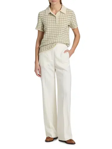The Elder Statesman Women's Ida Checked Cashmere Polo Sweater - Moss Check | Thumbnail 2