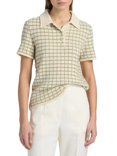 The Elder Statesman Women's Ida Checked Cashmere Polo Sweater - Moss Check | Thumbnail 3