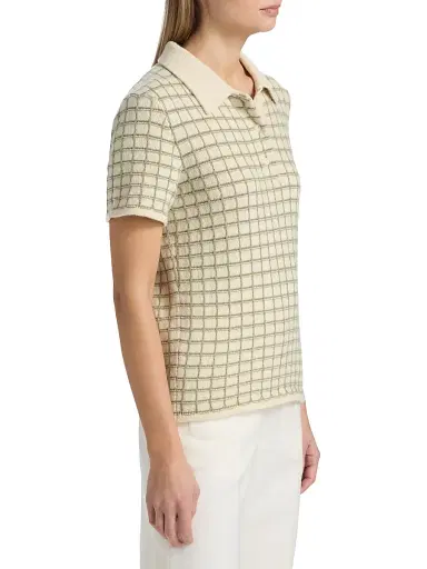 The Elder Statesman Women's Ida Checked Cashmere Polo Sweater - Moss Check | Thumbnail 4
