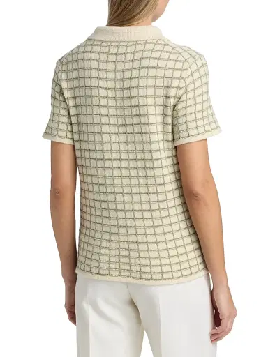 The Elder Statesman Women's Ida Checked Cashmere Polo Sweater - Moss Check | Thumbnail 5
