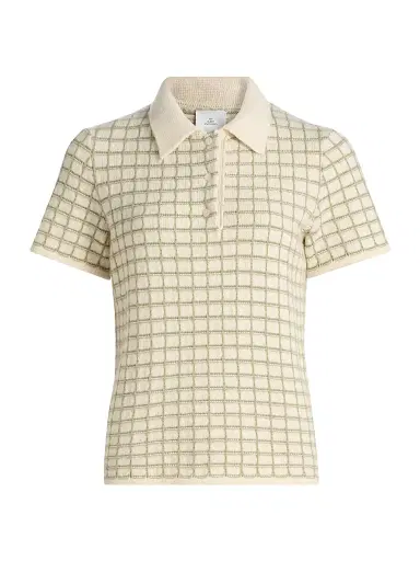 The Elder Statesman Women's Ida Checked Cashmere Polo Sweater - Moss Check | Thumbnail 1
