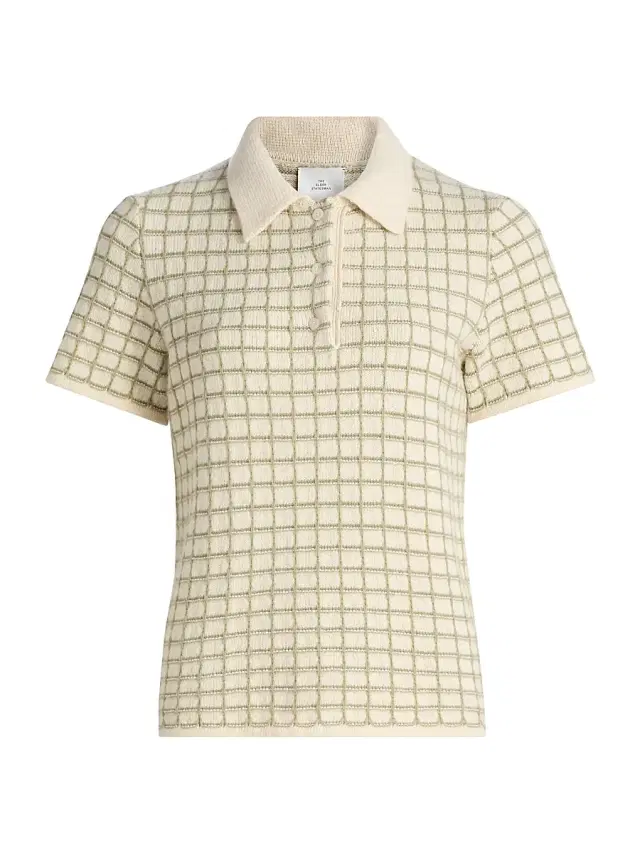 The Elder Statesman Women's Ida Checked Cashmere Polo Sweater - Moss Check