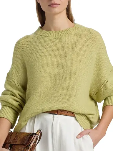 The Elder Statesman Women's Nimbus Calla Cashmere-Cotton Crewneck Sweater - Sage | Thumbnail 6 The Elder Statesman Women's Nimbus Calla Cashmere-Cotton Crewneck Sweater - Sage | Thumbnail 6