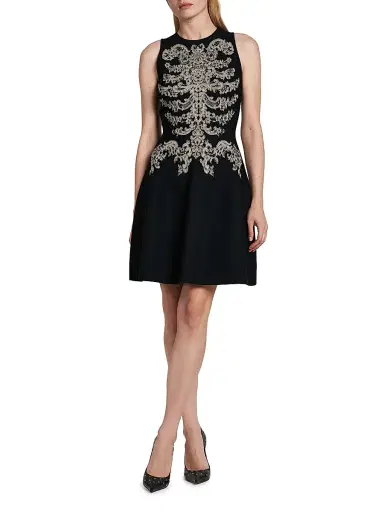 McQueen Women's Jacquard Pleated Minidress - Black Platinum | Thumbnail 2