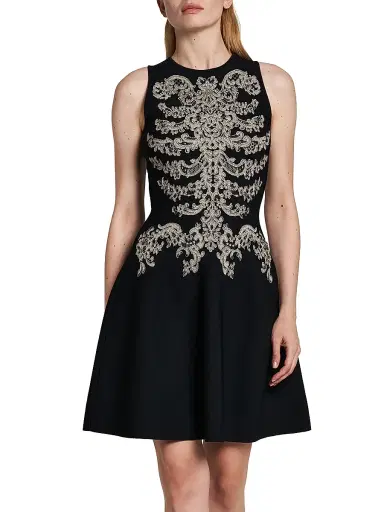 McQueen Women's Jacquard Pleated Minidress - Black Platinum | Thumbnail 3