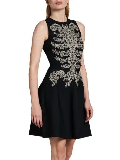 McQueen Women's Jacquard Pleated Minidress - Black Platinum | Thumbnail 4