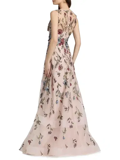 Teri Jon by Rickie Freeman Women's Embroidered Tulle Self Flower Gown - Blush Multi - Size 16 | Thumbnail 5