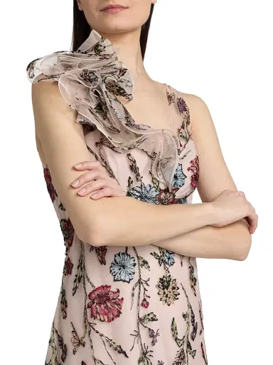 Teri Jon by Rickie Freeman Women's Embroidered Tulle Self Flower Gown - Blush Multi - Size 16 | Thumbnail 6