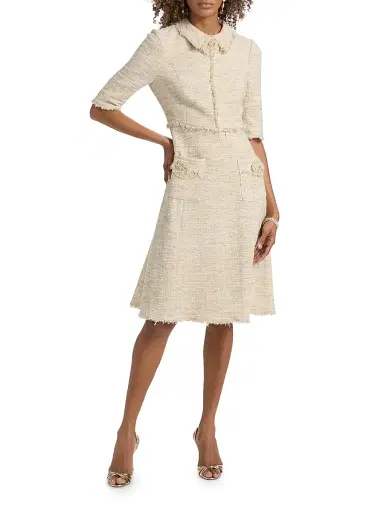 Teri Jon by Rickie Freeman Women's Metallic Tweed Fray Knee-Length Dress | Thumbnail 2