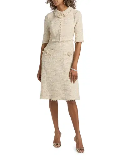 Teri Jon by Rickie Freeman Women's Metallic Tweed Fray Knee-Length Dress | Thumbnail 3