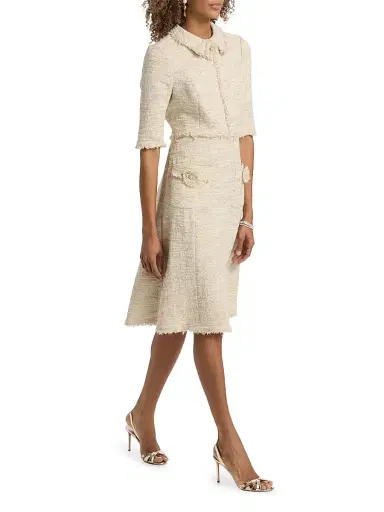 Teri Jon by Rickie Freeman Women's Metallic Tweed Fray Knee-Length Dress | Thumbnail 4