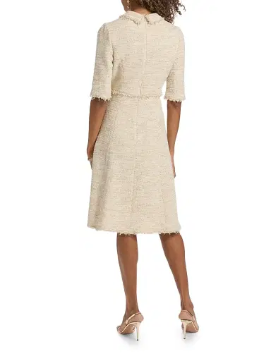 Teri Jon by Rickie Freeman Women's Metallic Tweed Fray Knee-Length Dress | Thumbnail 5