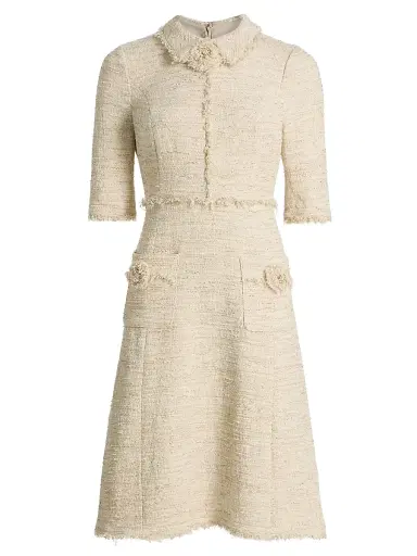 Teri Jon by Rickie Freeman Women's Metallic Tweed Fray Knee-Length Dress | Thumbnail 1