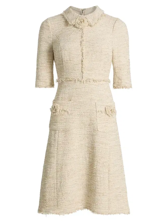 Teri Jon by Rickie Freeman Women's Metallic Tweed Fray Knee-Length Dress -  Gold