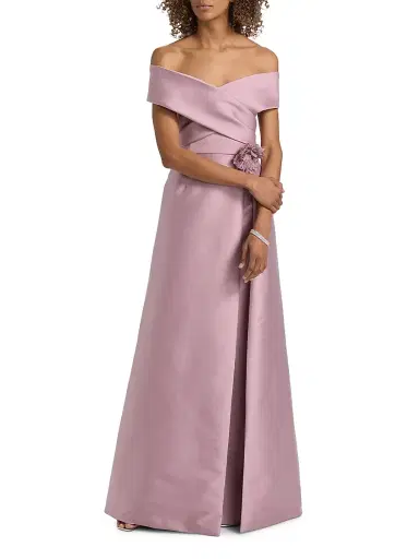 Teri Jon by Rickie Freeman Women's Mikado Lace Off-the-Shoulder Overlay Gown - Mauve | Thumbnail 2 Teri Jon by Rickie Freeman Women's Mikado Lace Off-the-Shoulder Overlay Gown - Mauve | Thumbnail 2