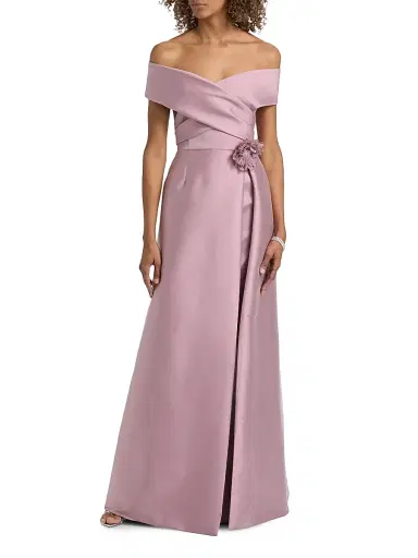 Teri Jon by Rickie Freeman Women's Mikado Lace Off-the-Shoulder Overlay Gown - Mauve | Thumbnail 3 Teri Jon by Rickie Freeman Women's Mikado Lace Off-the-Shoulder Overlay Gown - Mauve | Thumbnail 3