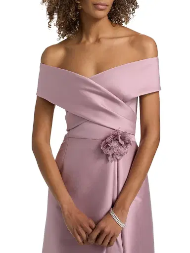 Teri Jon by Rickie Freeman Women's Mikado Lace Off-the-Shoulder Overlay Gown - Mauve | Thumbnail 6 Teri Jon by Rickie Freeman Women's Mikado Lace Off-the-Shoulder Overlay Gown - Mauve | Thumbnail 6