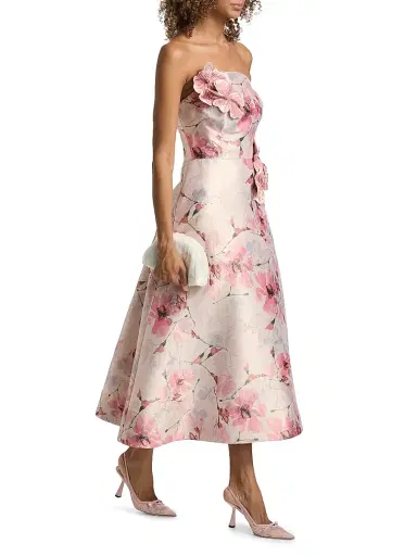 Teri Jon by Rickie Freeman Women's Gazar Strapless 3D Flower Cocktail Dress | Thumbnail 2 Teri Jon by Rickie Freeman Women's Gazar Strapless 3D Flower Cocktail Dress | Thumbnail 2
