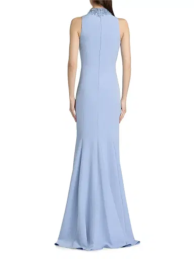 Teri Jon by Rickie Freeman Women's Crepe Beaded Neck Column Gown - Powder Blue - Size 18 | Thumbnail 5