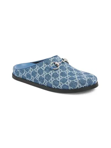 Gucci Women's New Sol GG Denim Horsebit Mules - Medium Blue | Thumbnail 2