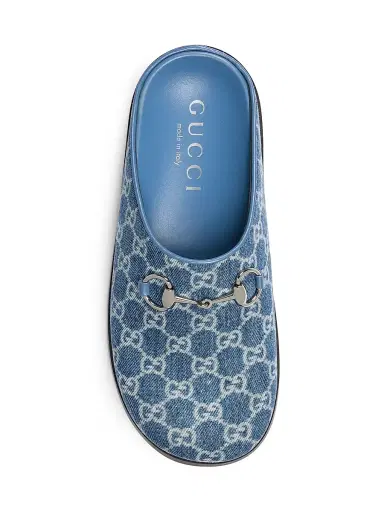 Gucci Women's New Sol GG Denim Horsebit Mules - Medium Blue | Thumbnail 4